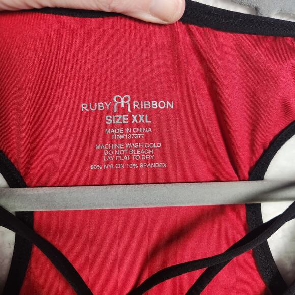 Ruby Ribbon Mesh Racerback Active Tank Top Atomic Red Black XXL Plus Gym Fitness - Picture 2 of 12
